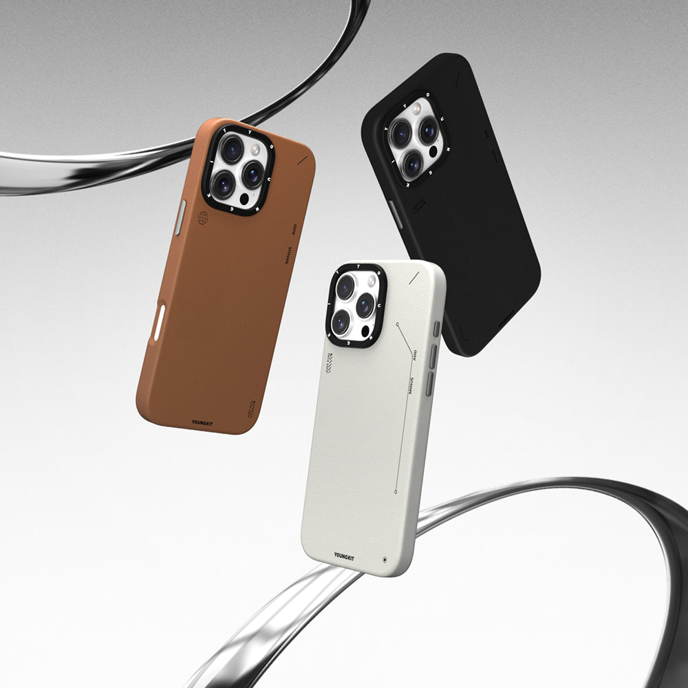 iPhone 15 Pro Max Kılıf Magsafe Şarj Özellikli Basit Mat Deri Desenli Youngkit Tech Fashion Serisi Kılıf Gri