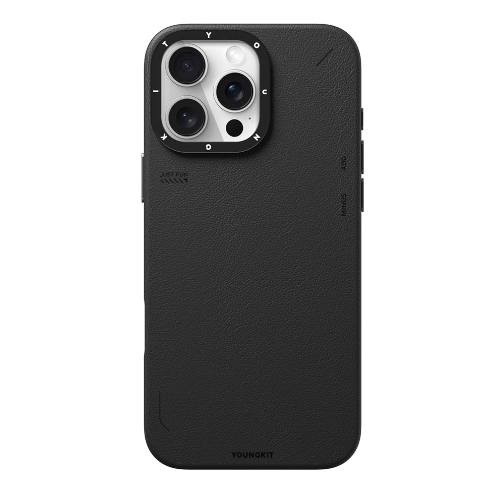 iPhone 15 Pro Max Kılıf Magsafe Şarj Özellikli Basit Mat Deri Desenli Youngkit Tech Fashion Serisi Kılıf Siyah