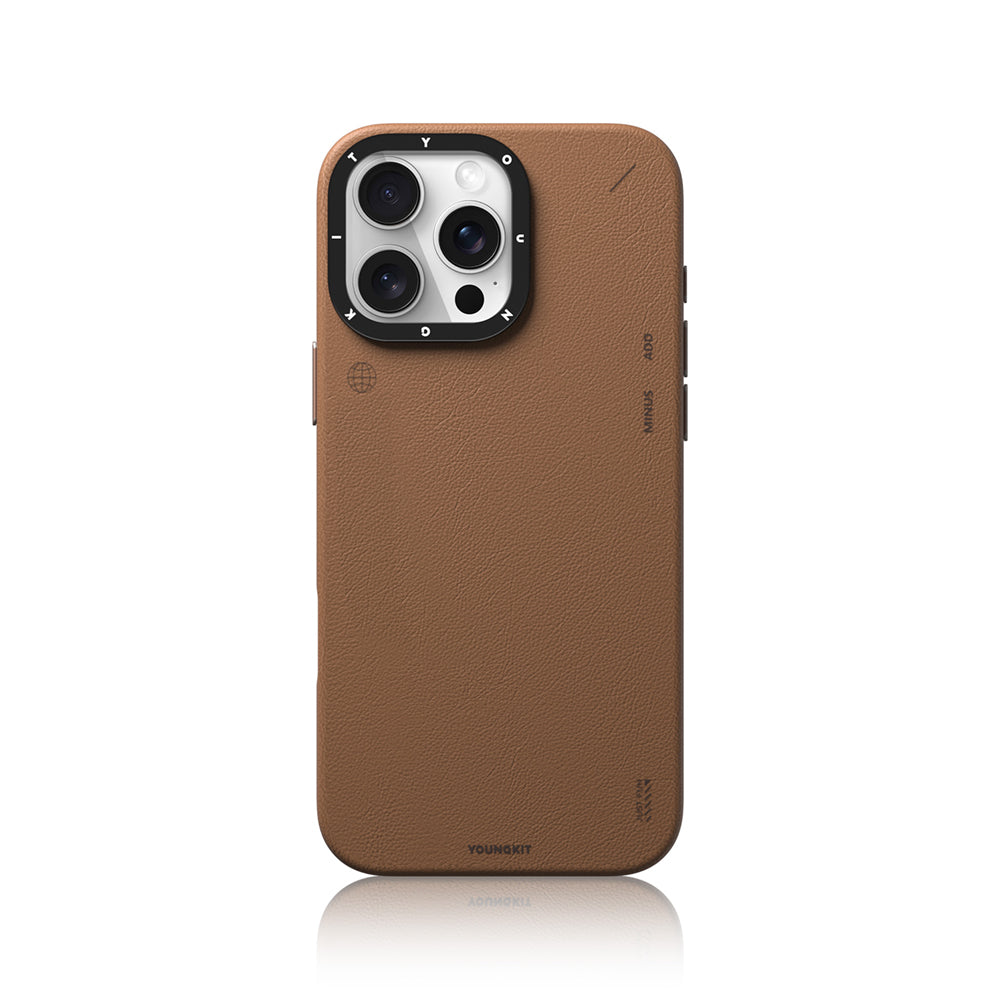 iPhone 15 Pro Max Kılıf Magsafe Şarj Özellikli Basit Mat Deri Desenli Youngkit Tech Fashion Serisi Kılıf Kahverengi