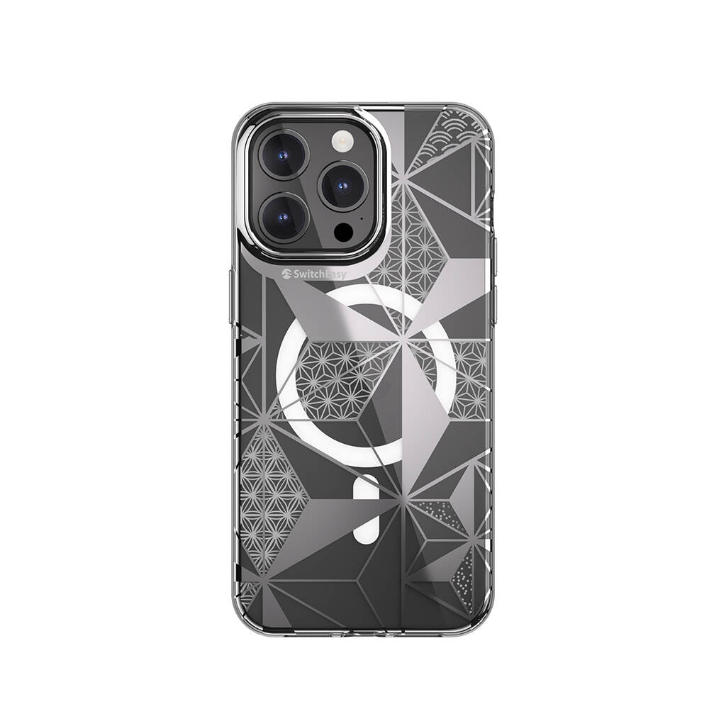 iPhone 15 Pro Max Kılıf Magsafe Şarj Özellikli Çift IMD Baskılı Lisanslı Switcheasy Artist-M Asanoha Kılıf Gri