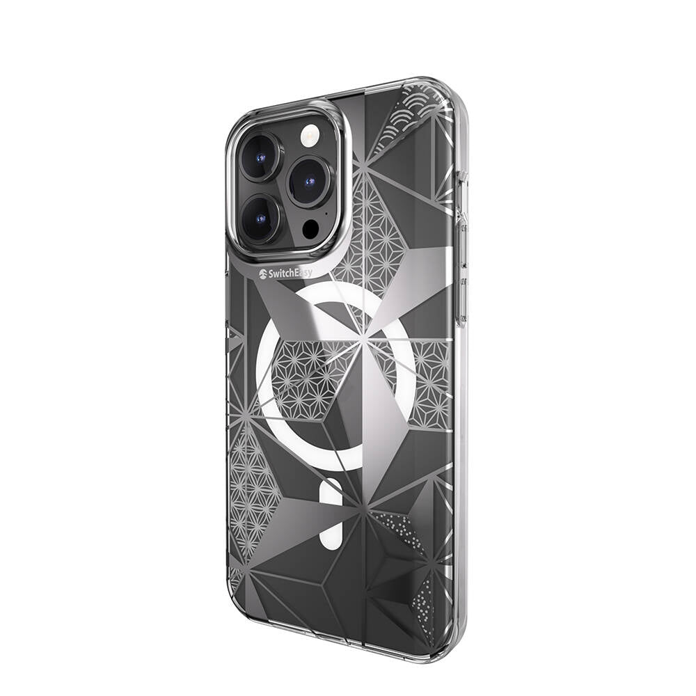 iPhone 15 Pro Max Kılıf Magsafe Şarj Özellikli Çift IMD Baskılı Lisanslı Switcheasy Artist-M Asanoha Kılıf Gri