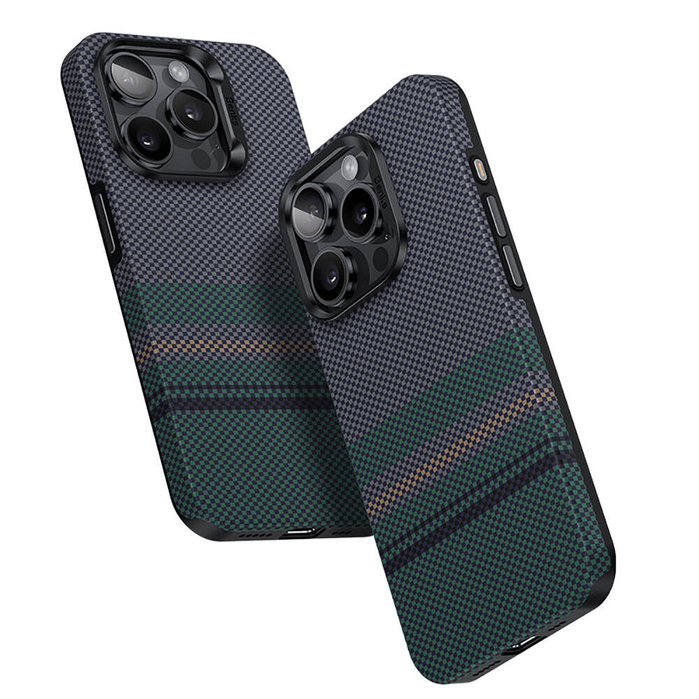 iPhone 15 Pro Max Kılıf Magsafe Şarj Özellikli Karbon Fiber Tasarımlı Benks Aurora ArmorPro Kevlar Kılıf Siyah
