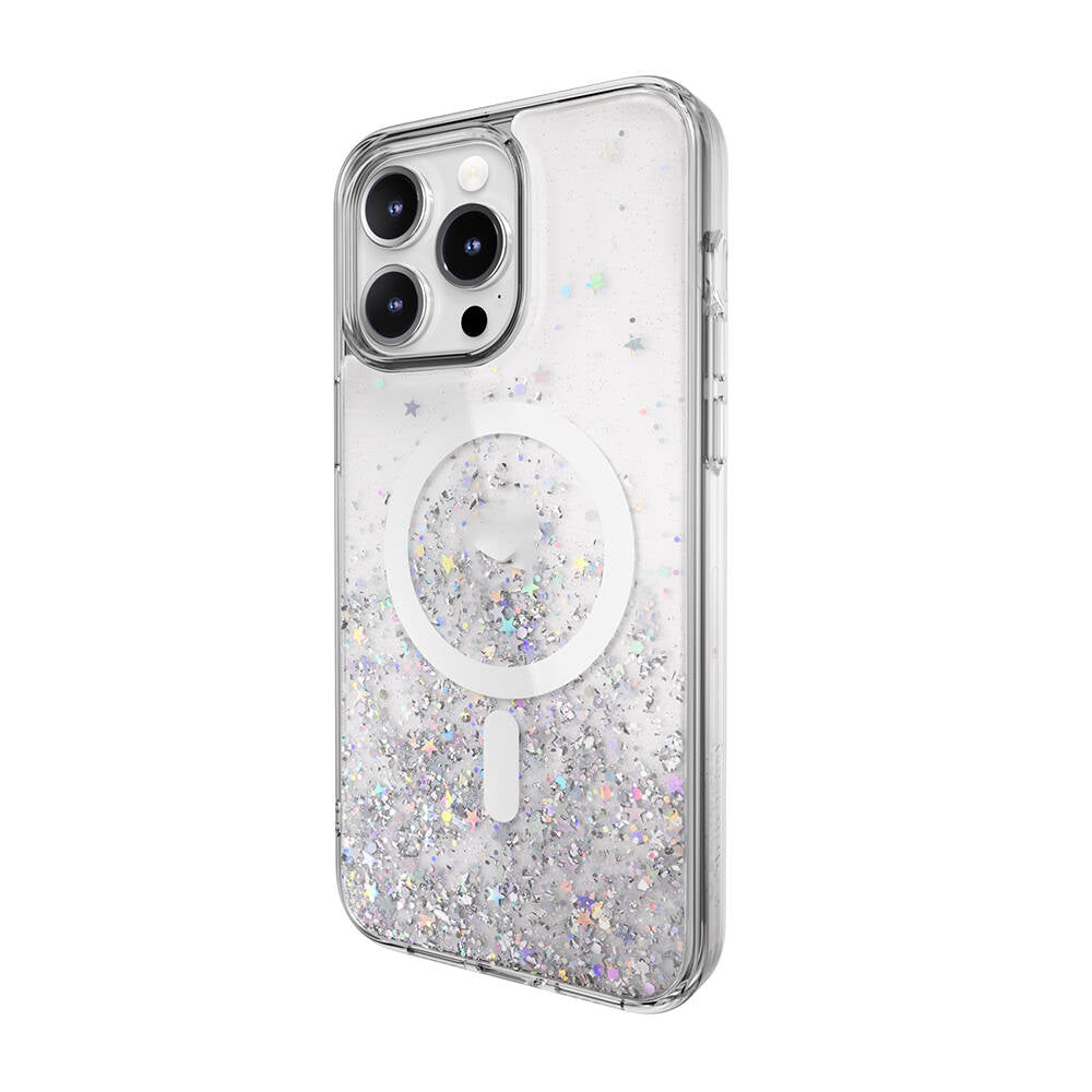 iPhone 15 Pro Max Kılıf Magsafe Şarj Özellikli Parlayan Simli Şeffaf Lisanslı Switcheasy Starfield-M Kılıf Renksiz