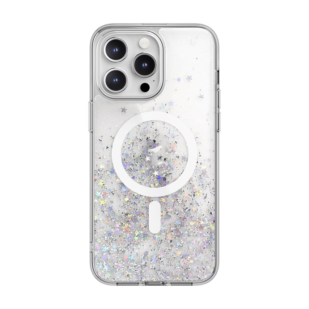 iPhone 15 Pro Max Kılıf Magsafe Şarj Özellikli Parlayan Simli Şeffaf Lisanslı Switcheasy Starfield-M Kılıf Renksiz