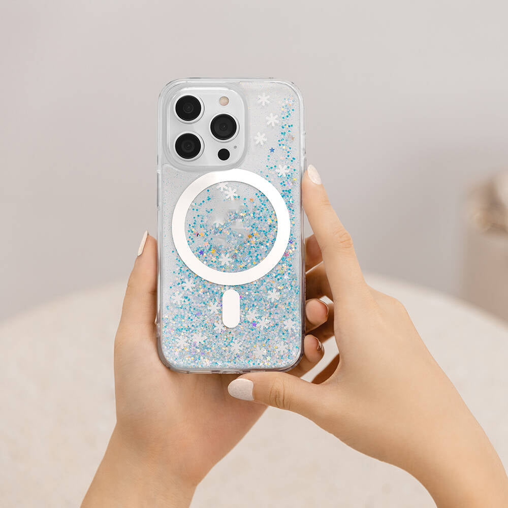 iPhone 15 Pro Max Kılıf Magsafe Şarj Özellikli Parlayan Simli Şeffaf Lisanslı Switcheasy Starfield-M Kılıf Colorful