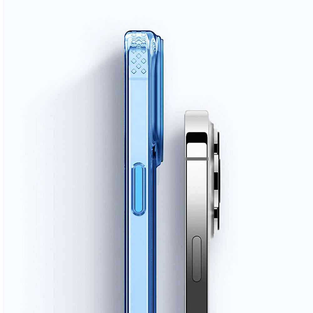 iPhone 15 Pro Max Kılıf Magsafe Şarj Özellikli Saydam Arka Yüzey Recci Crystal Color Serisi Kılıf Mavi