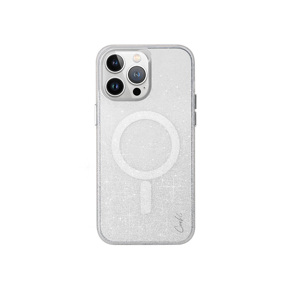 iPhone 15 Pro Max Kılıf Magsafe Şarj Özellikli Simli Arka Yüzey Coehl Lumino Kılıf Gümüş