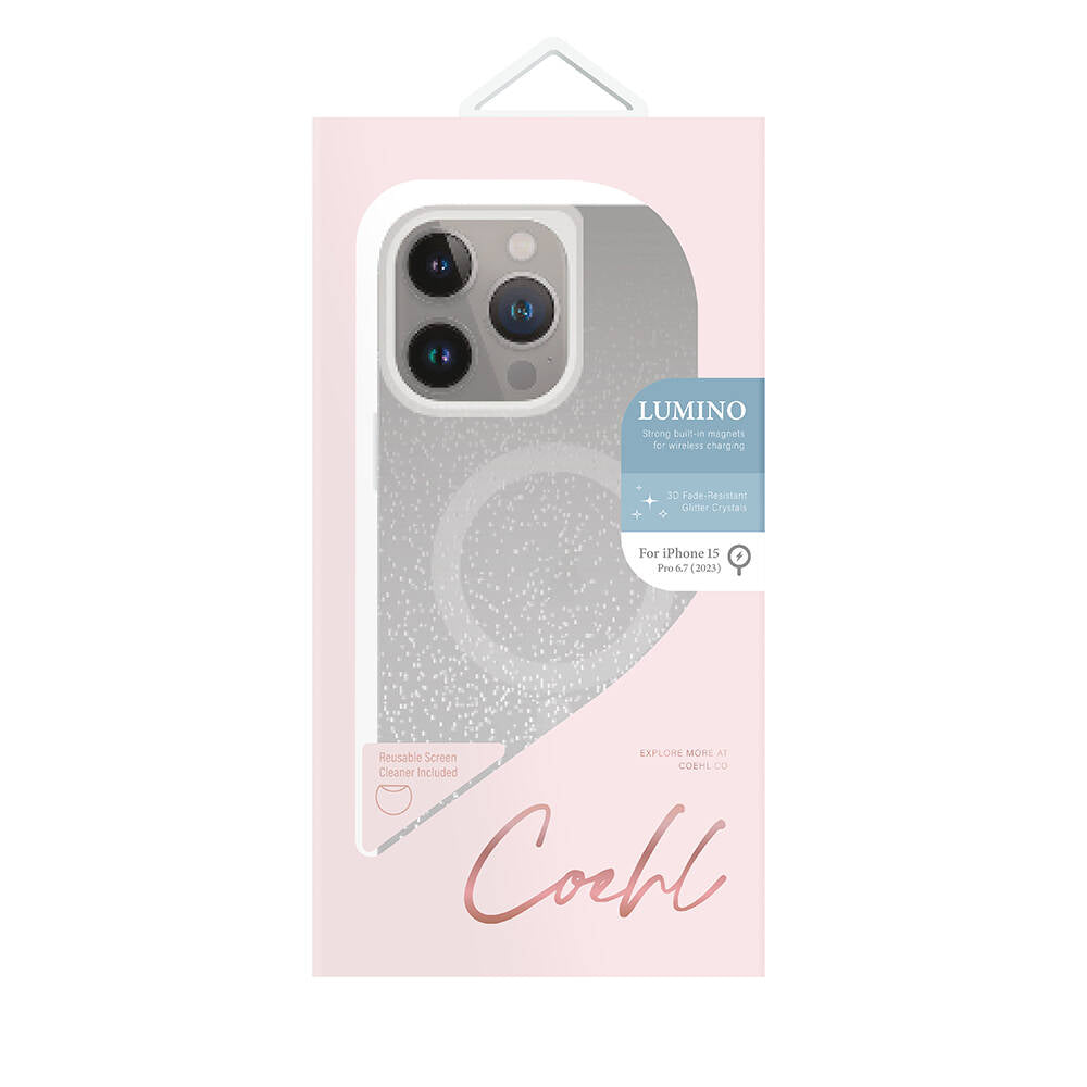 iPhone 15 Pro Max Kılıf Magsafe Şarj Özellikli Simli Arka Yüzey Coehl Lumino Kılıf Gümüş