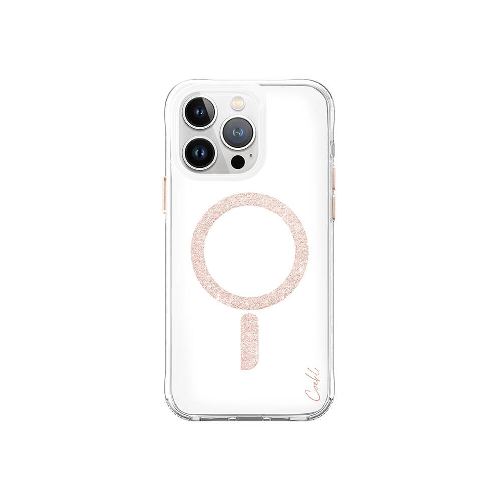 iPhone 15 Pro Max Kılıf Magsafe Şarj Özellikli Simli Magnetik Coehl Glace Kılıf Rose Gold
