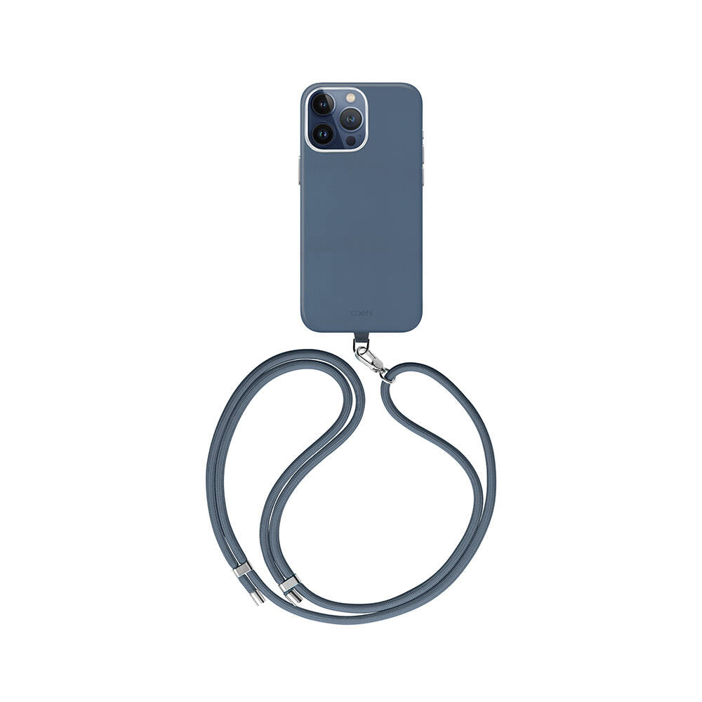 iPhone 15 Pro Max Kılıf Magsafe Şarj Özellikli Soft Arka Yüzey Askı İpli Coehl Muse Kılıf Mavi