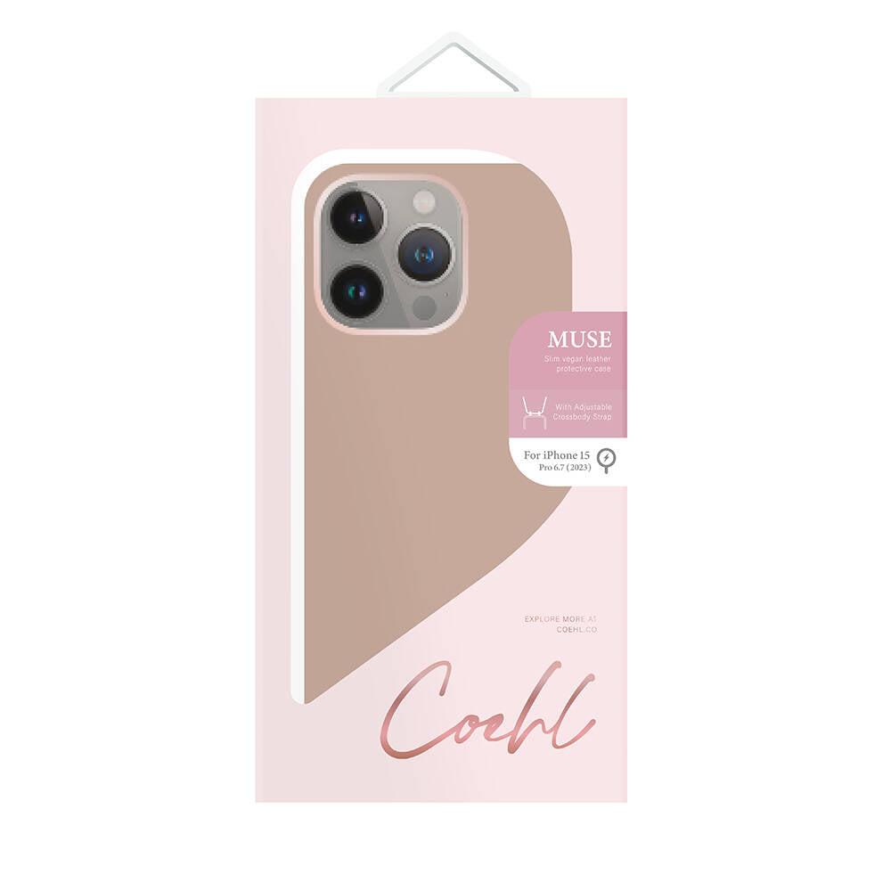 iPhone 15 Pro Max Kılıf Magsafe Şarj Özellikli Soft Arka Yüzey Askı İpli Coehl Muse Kılıf Rose Gold