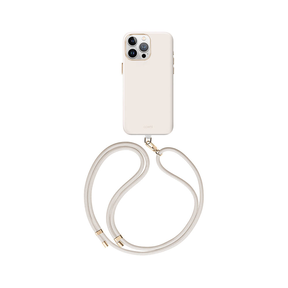 iPhone 15 Pro Max Kılıf Magsafe Şarj Özellikli Soft Pürüzsüz Yüzey Askı İpli Coehl Creme Kılıf Krem