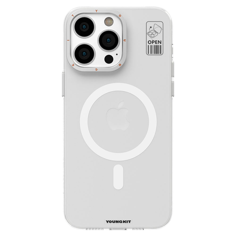 iPhone 15 Pro Max Kılıf Magsafe Şarj Özellikli Standlı YoungKit Hermit Bracket Serisi Kılıf Beyaz