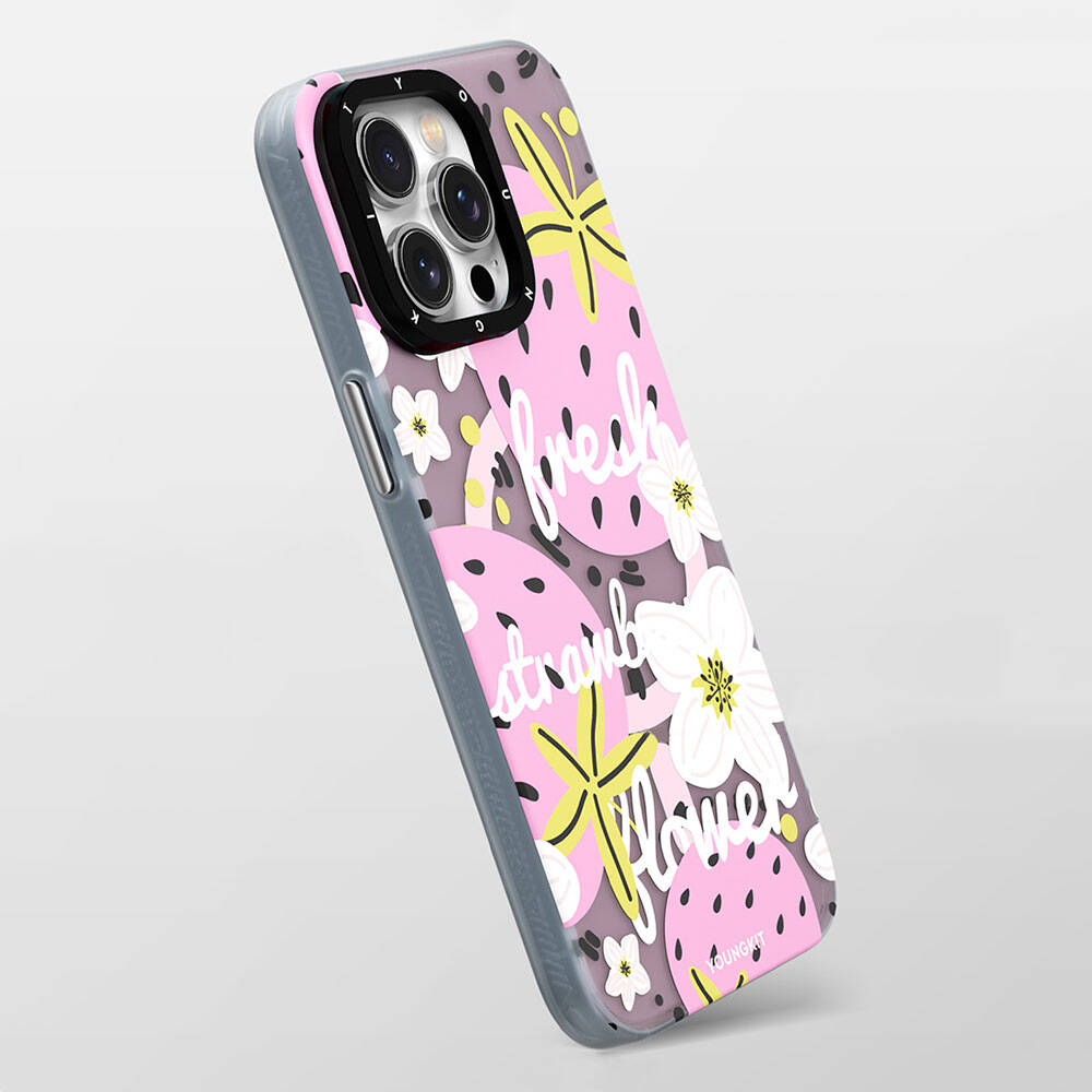 iPhone 15 Pro Max Kılıf Magsafe Şarj Özellikli Yaz Meyvesi Desenli Youngkit Fruity Flavour Serisi Kılıf Pembe