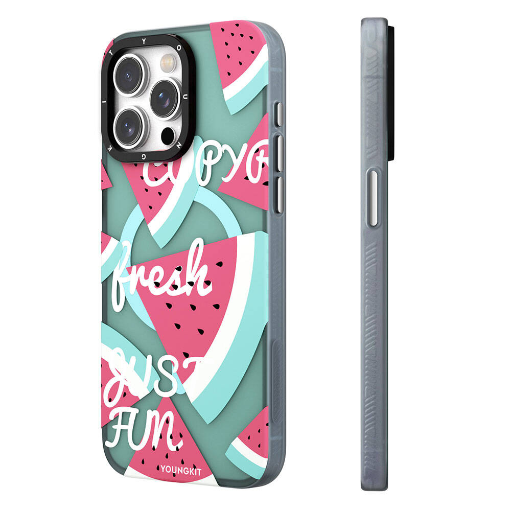 iPhone 15 Pro Max Kılıf Magsafe Şarj Özellikli Yaz Meyvesi Desenli Youngkit Fruity Flavour Serisi Kılıf Turkuaz