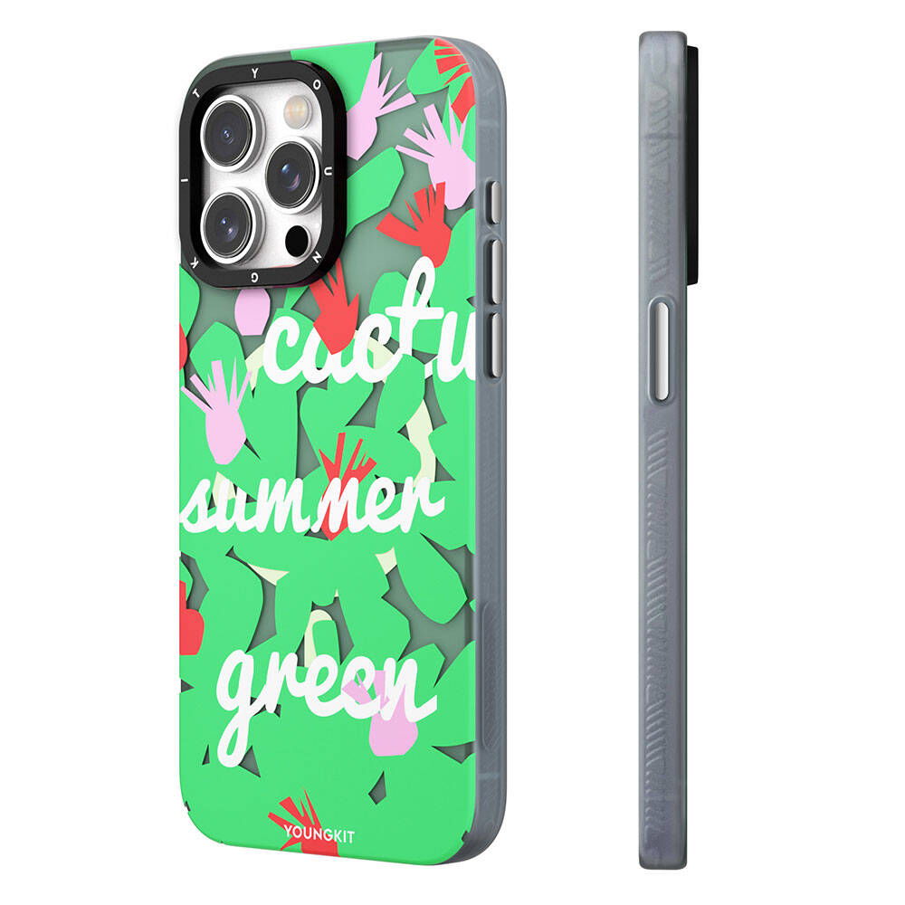 iPhone 15 Pro Max Kılıf Magsafe Şarj Özellikli Yaz Meyvesi Desenli Youngkit Fruity Flavour Serisi Kılıf Yeşil