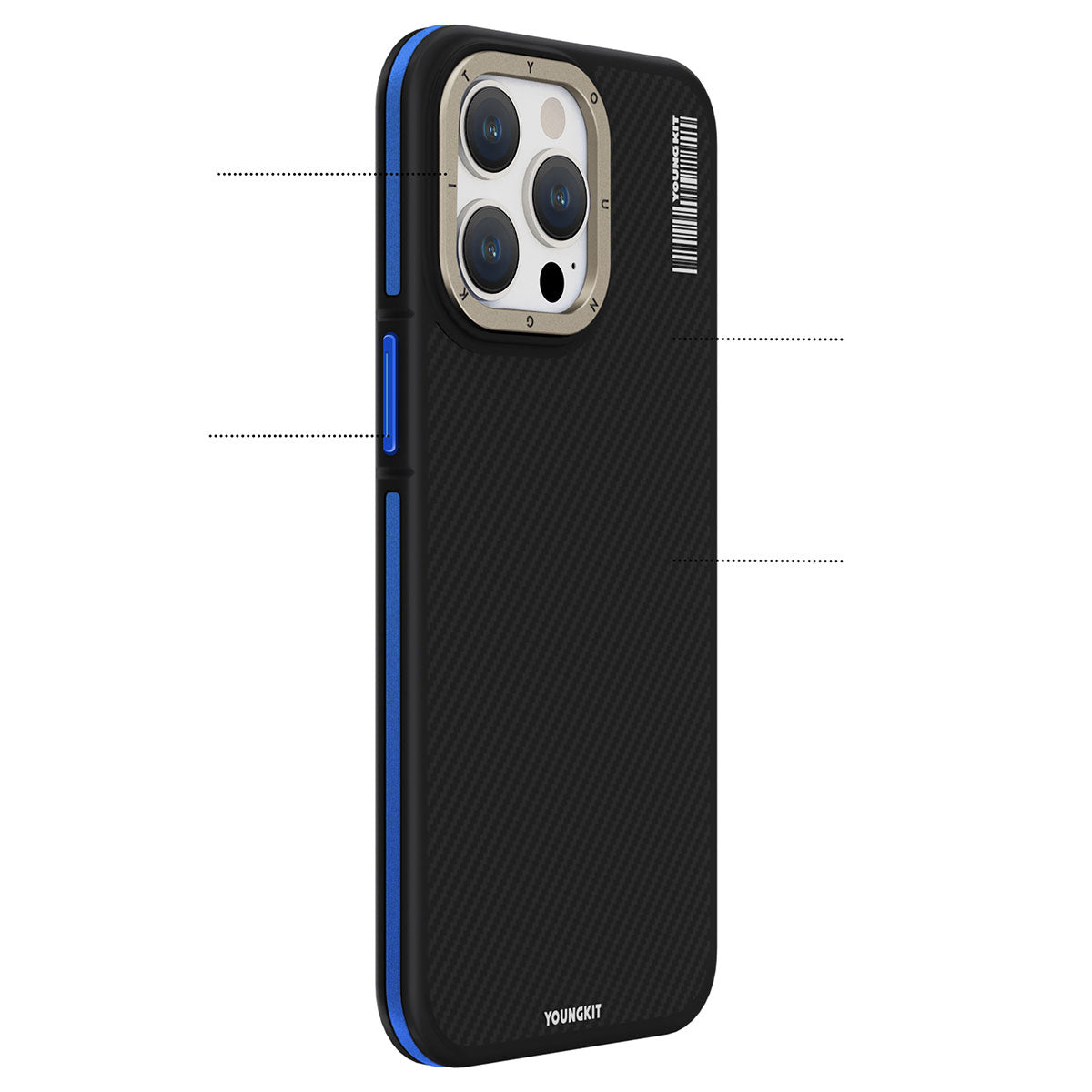 iPhone 15 Pro Max Kılıf Magsafe Şarj Özellikli YoungKit 600D Kevlar Kılıf Siyah
