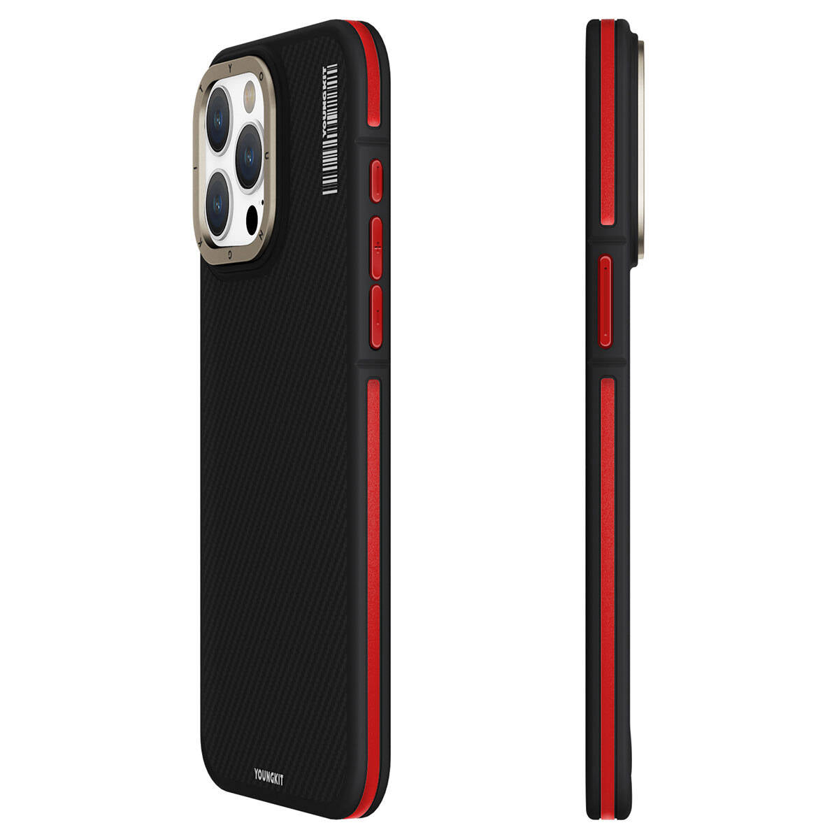 iPhone 15 Pro Max Kılıf Magsafe Şarj Özellikli YoungKit 600D Kevlar Kılıf Kırmızı