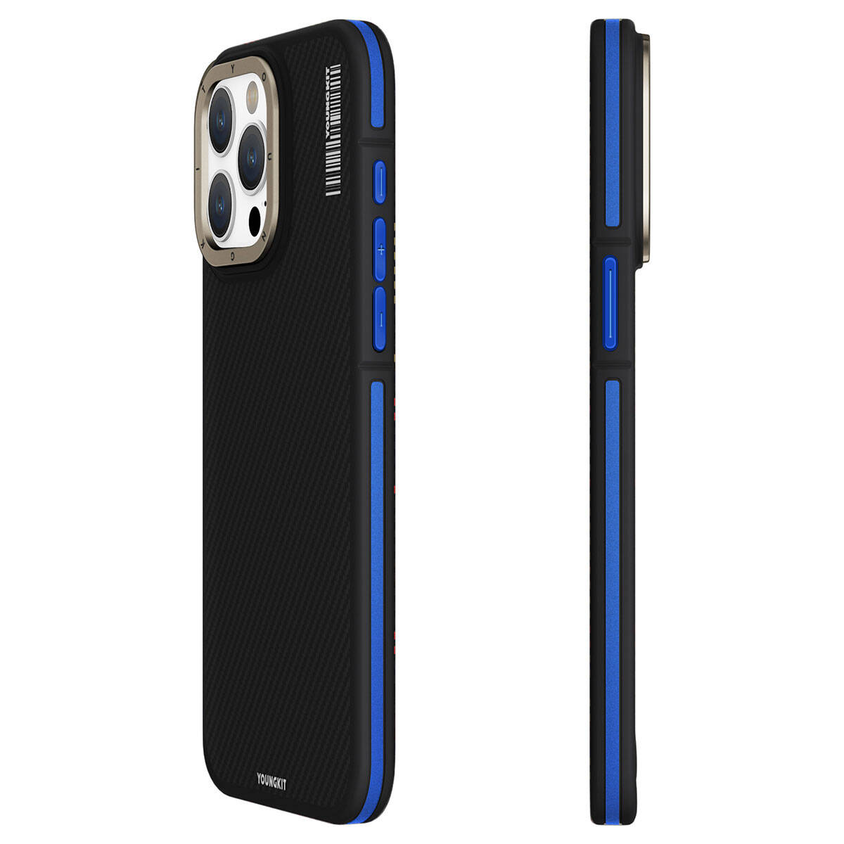 iPhone 15 Pro Max Kılıf Magsafe Şarj Özellikli YoungKit 600D Kevlar Kılıf Mavi