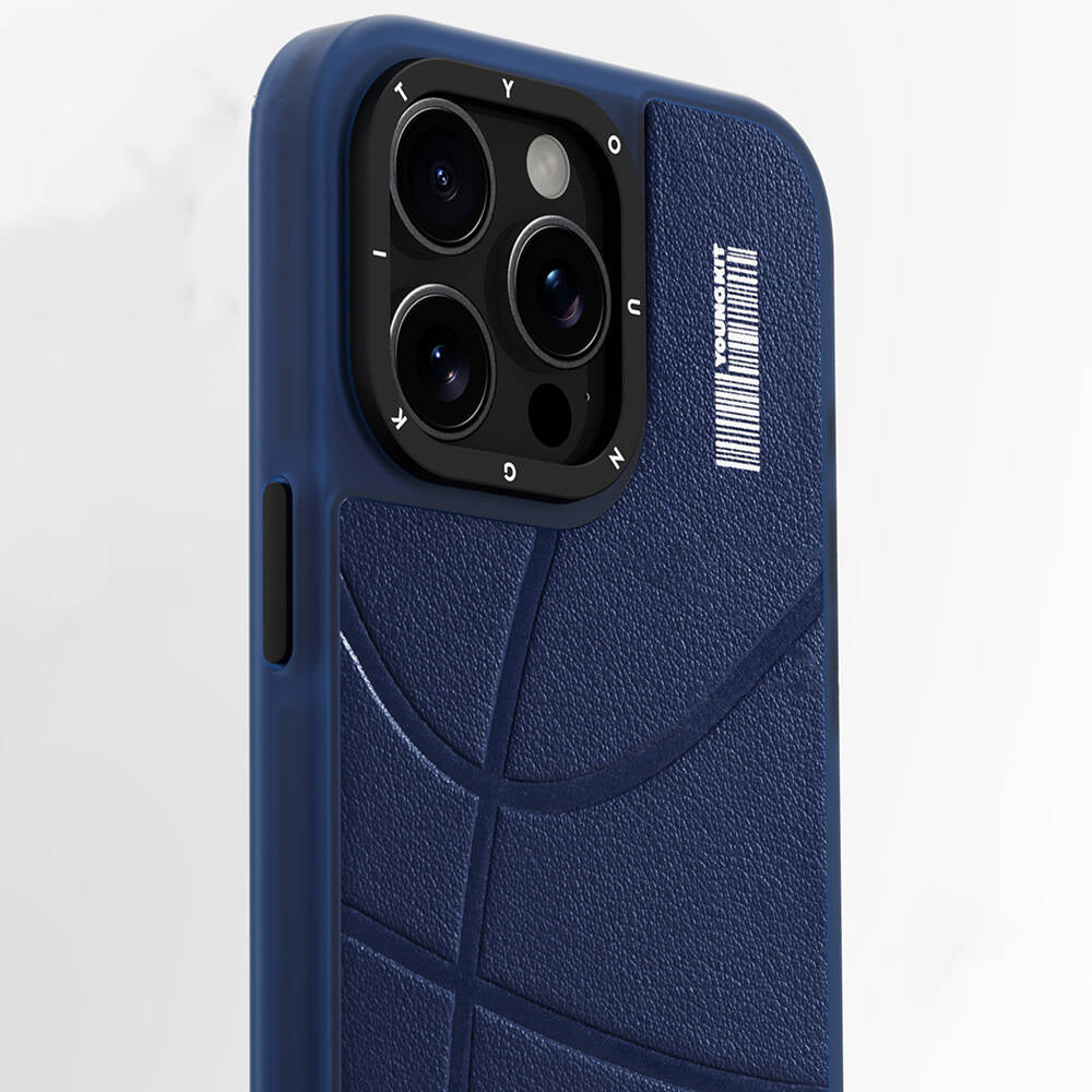 iPhone 15 Pro Max Kılıf Magsafe Şarj Özellikli Youngkit Backboard Serisi Leather Kılıf Mavi