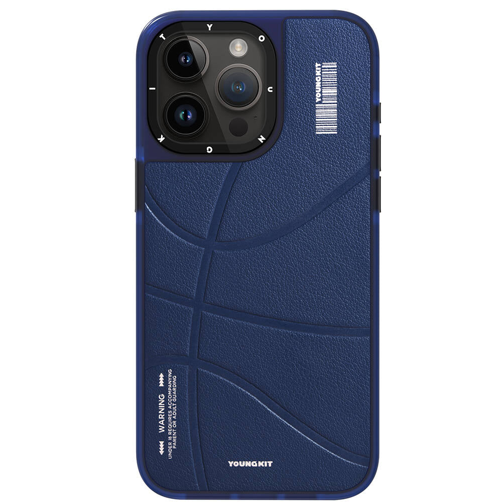 iPhone 15 Pro Max Kılıf Magsafe Şarj Özellikli Youngkit Backboard Serisi Leather Kılıf Mavi