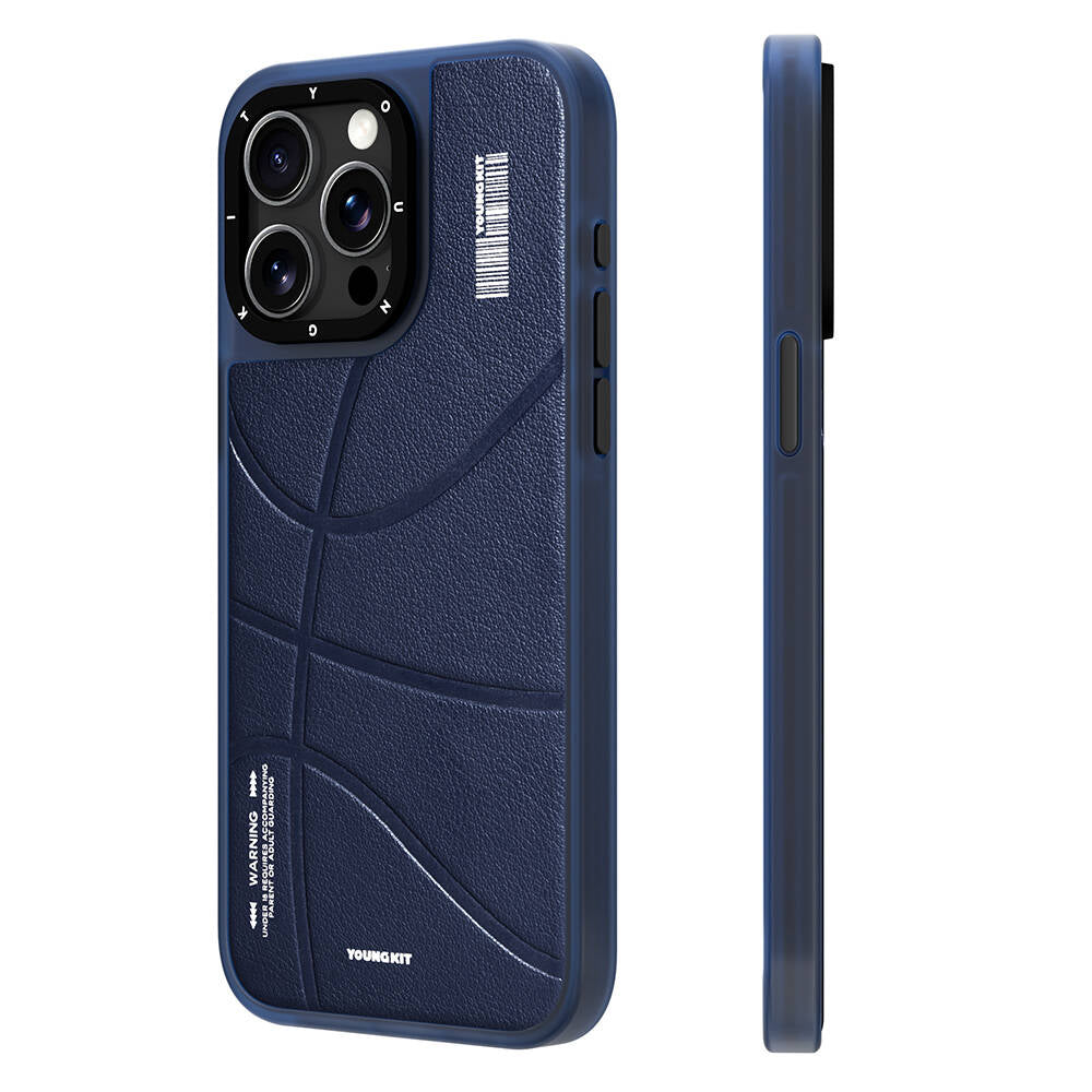 iPhone 15 Pro Max Kılıf Magsafe Şarj Özellikli Youngkit Backboard Serisi Leather Kılıf Mavi
