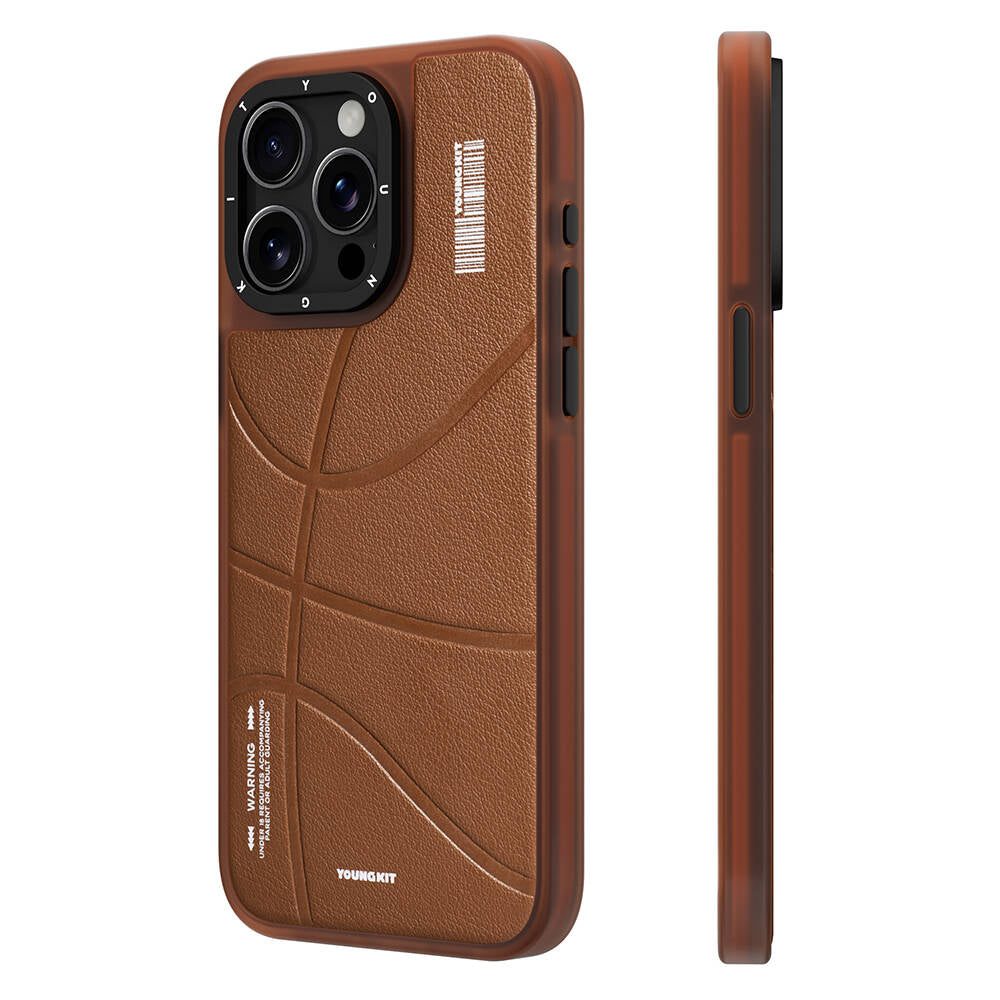 iPhone 15 Pro Max Kılıf Magsafe Şarj Özellikli Youngkit Backboard Serisi Leather Kılıf Kahverengi
