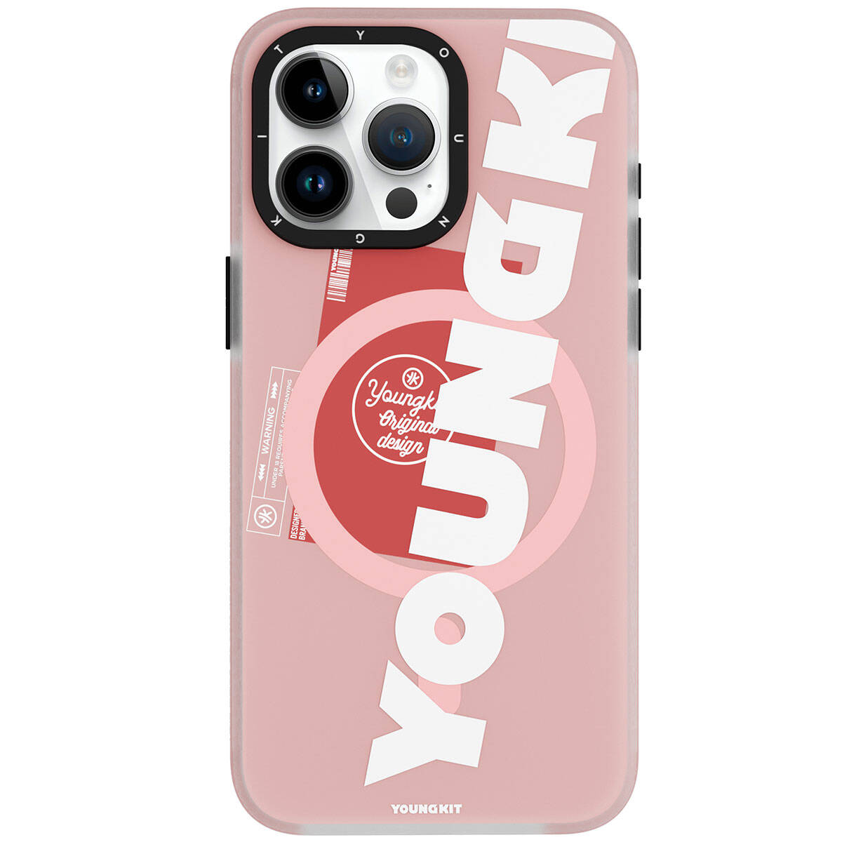 iPhone 15 Pro Max Kılıf Magsafe Şarj Özellikli Youngkit Binfen Serisi Yazı Temalı Kılıf Pembe
