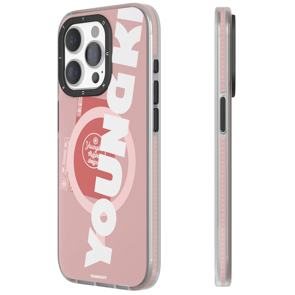 iPhone 15 Pro Max Kılıf Magsafe Şarj Özellikli Youngkit Binfen Serisi Yazı Temalı Kılıf Pembe