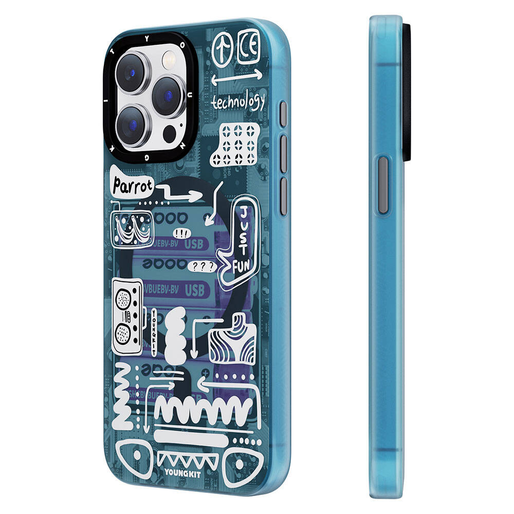 iPhone 15 Pro Max Kılıf Magsafe Şarj Özellikli Youngkit Dark Matter Serisi Kılıf Mavi