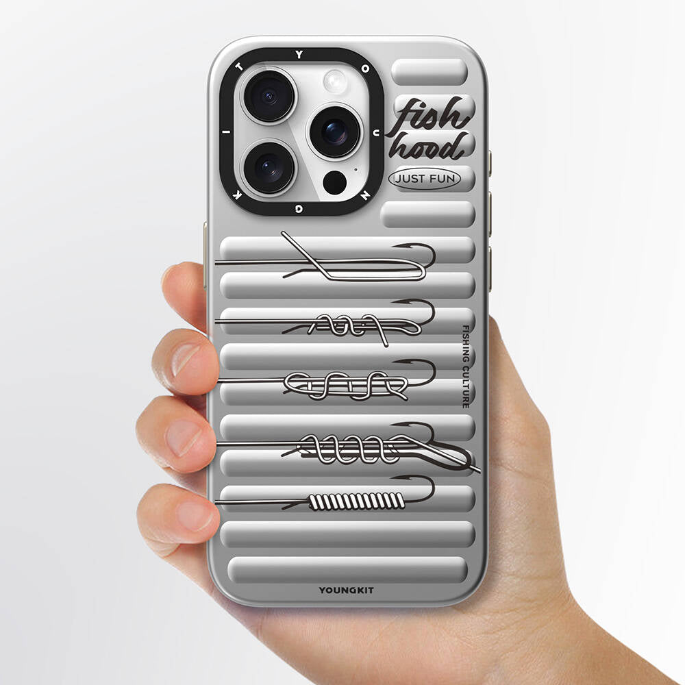 iPhone 15 Pro Max Kılıf Magsafe Şarj Özellikli Youngkit Fishing Serisi Kılıf Gri