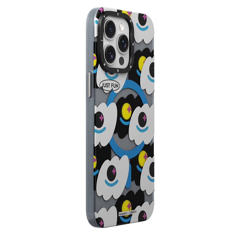 iPhone 15 Pro Max Kılıf Magsafe Şarj Özellikli Youngkit Happy View Serisi Kılıf Mavi