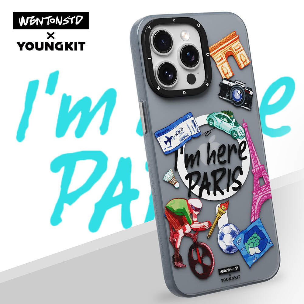 iPhone 15 Pro Max Kılıf Magsafe Şarj Özellikli Youngkit in Paris Serisi Kılıf Gri