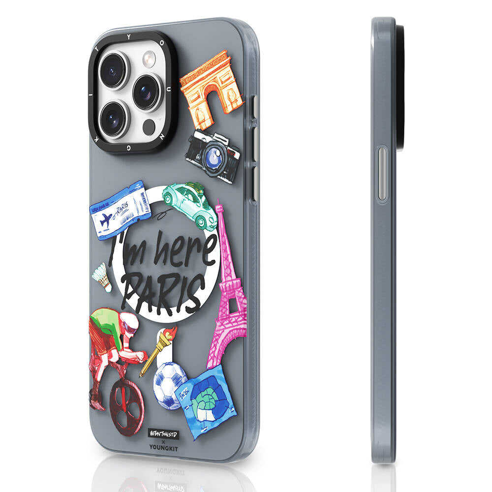 iPhone 15 Pro Max Kılıf Magsafe Şarj Özellikli Youngkit in Paris Serisi Kılıf Gri