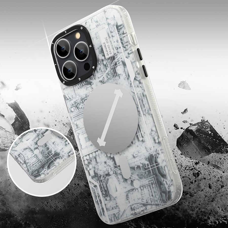 iPhone 15 Pro Max Kılıf Magsafe Şarj Özellikli YoungKit Technology Serisi Kılıf Beyaz