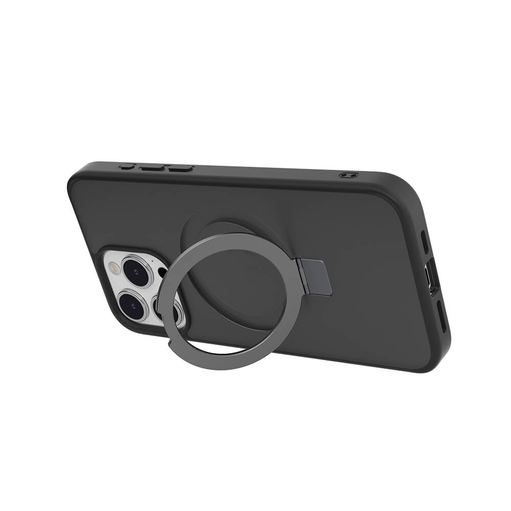iPhone 15 Pro Max Kılıf Magsafe Şarj Özellikli Yüzük Standlı Lisanslı Switcheasy Magstand-M Kılıf Siyah