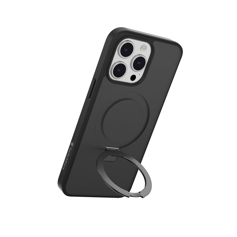 iPhone 15 Pro Max Kılıf Magsafe Şarj Özellikli Yüzük Standlı Lisanslı Switcheasy Magstand-M Kılıf Siyah