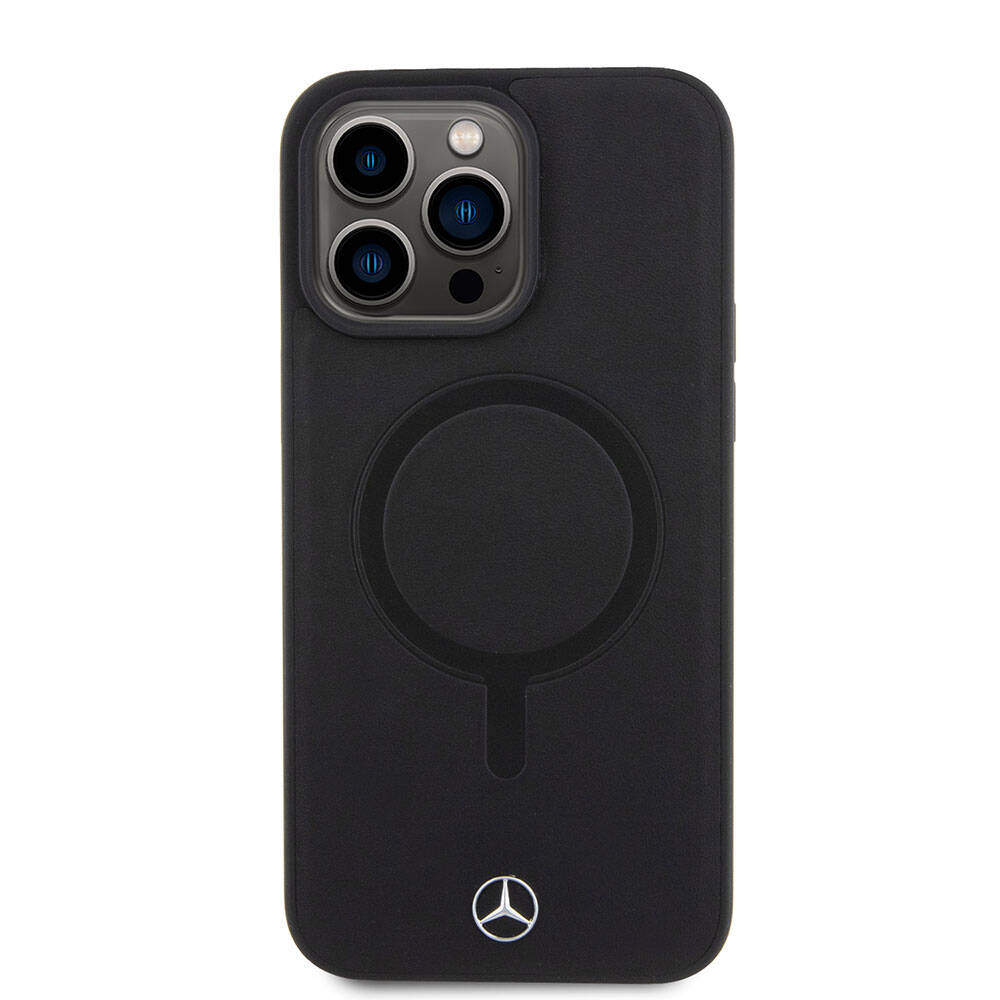 iPhone 15 Pro Max Kılıf Mercedes Benz Orjinal Lisanslı Magsafe Şarj Özellikli Metal Yıldız Logolu Pürüzsüz Deri Kılıf Lacivert
