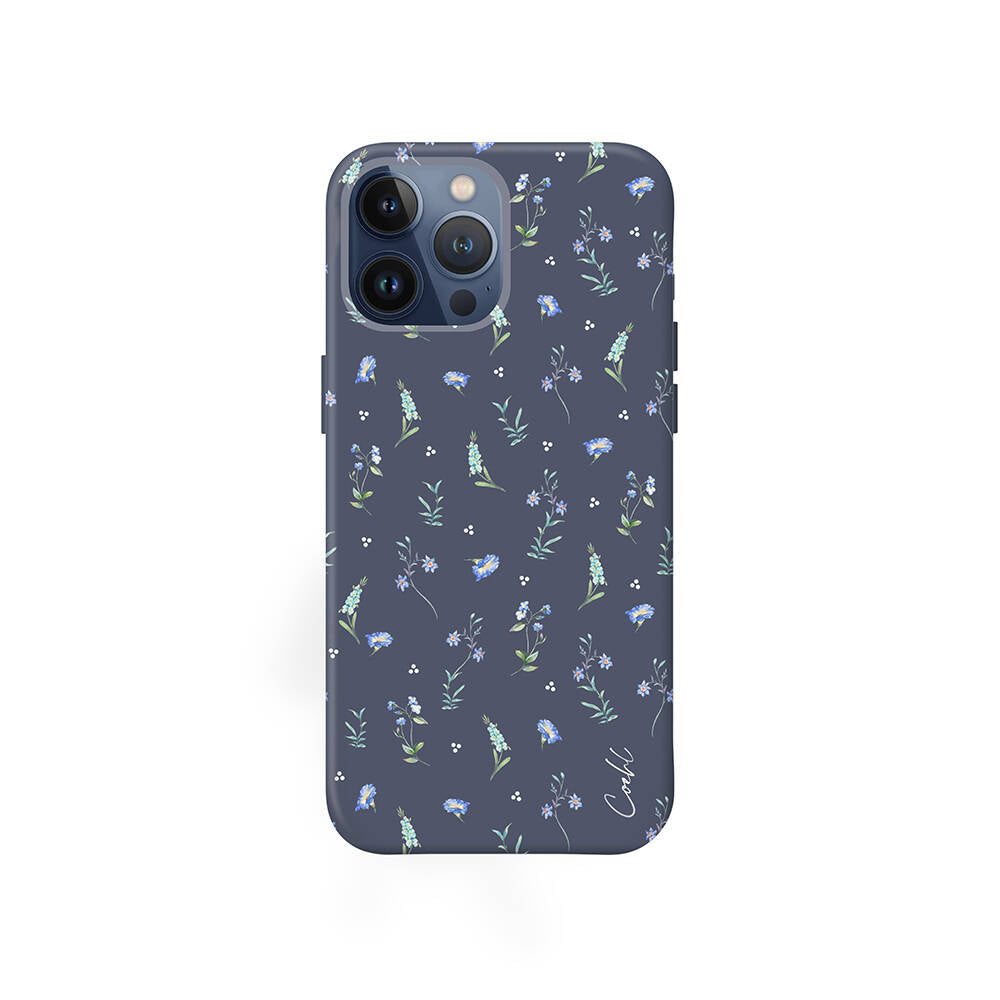 iPhone 15 Pro Max Kılıf Mini Çayır Çiçekleri Desenli Coehl Prairie Kılıf Lacivert