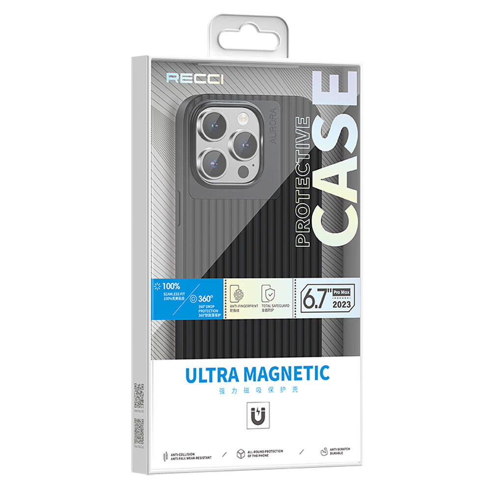 iPhone 15 Pro Max Kılıf Recci Aurora Serisi Magsafe Şarj Özellikli Kılıf Siyah