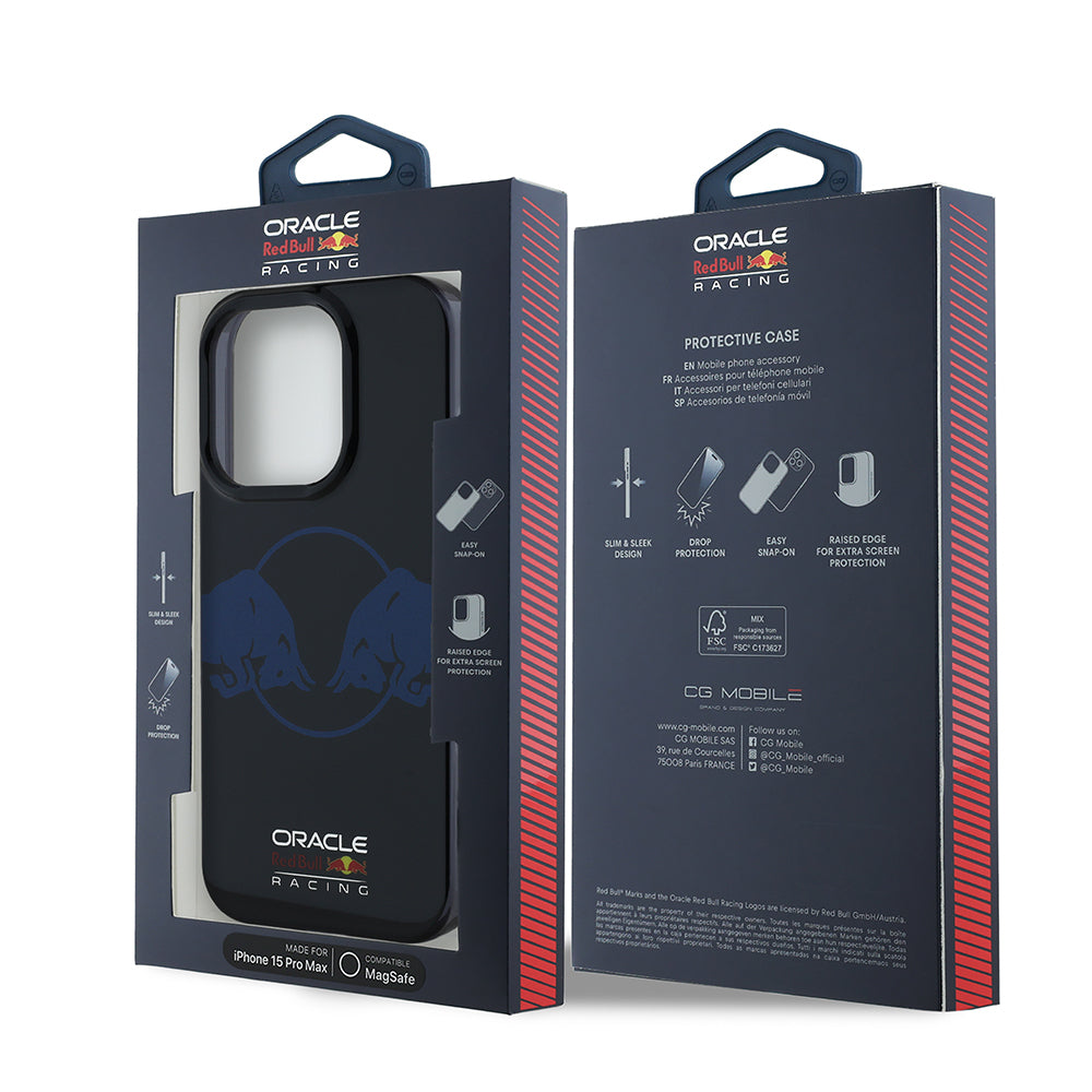 Apple iPhone 15 Pro Max Kılıf Redbull Orjinal Lisanslı Magsafe Şarj Özellikli IML Çift Boğa Baskılı Sert PC  Kapak Lacivert