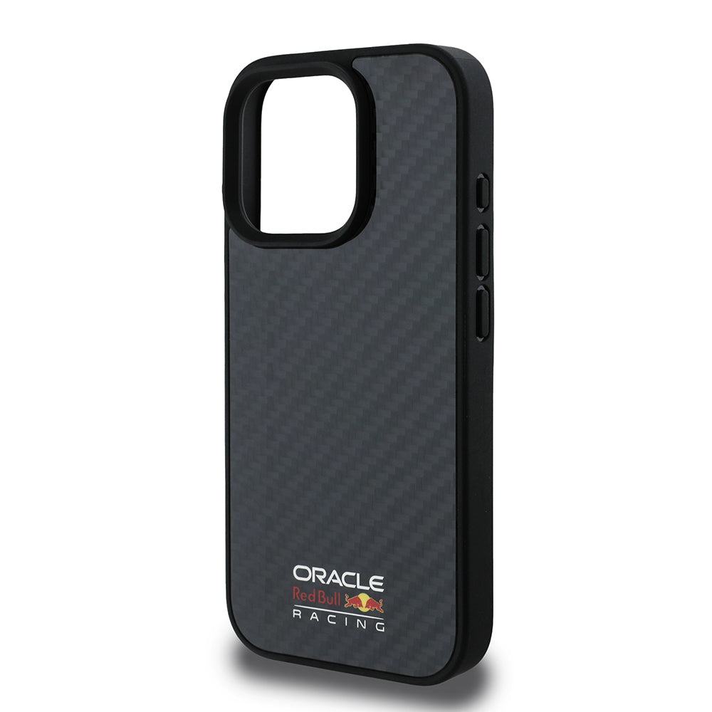 Apple iPhone 15 Pro Max Kılıf Redbull Orjinal Lisanslı Magsafe Şarj Özellikli Karbon Fiber Tasarımlı Parlayan Logolu Kapak Siyah