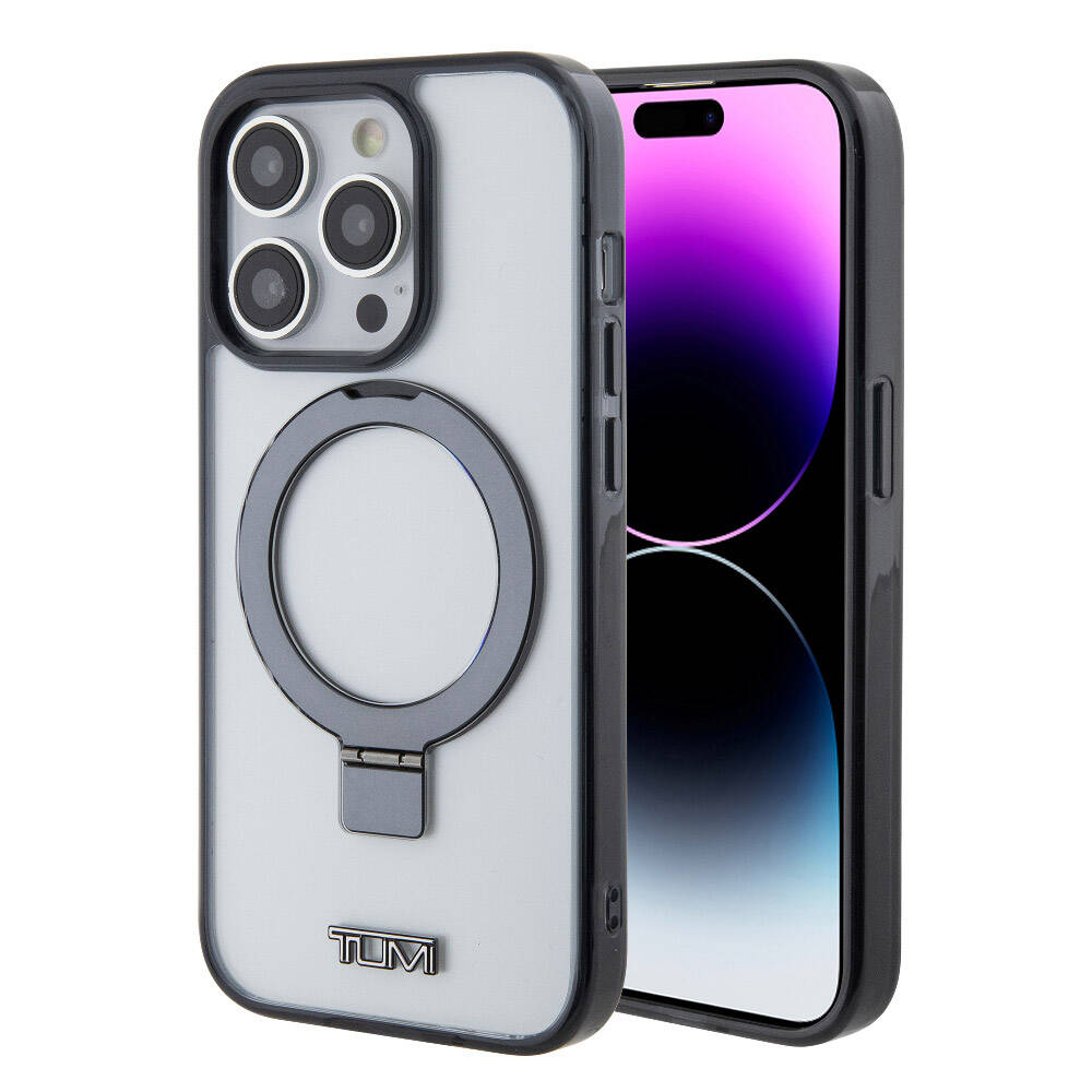 iPhone 15 Pro Max Kılıf TUMI Orjinal Lisanslı Magsafe Şarj Özellikli Metal Logolu Ring Standlı Silikon Kılıf Beyaz