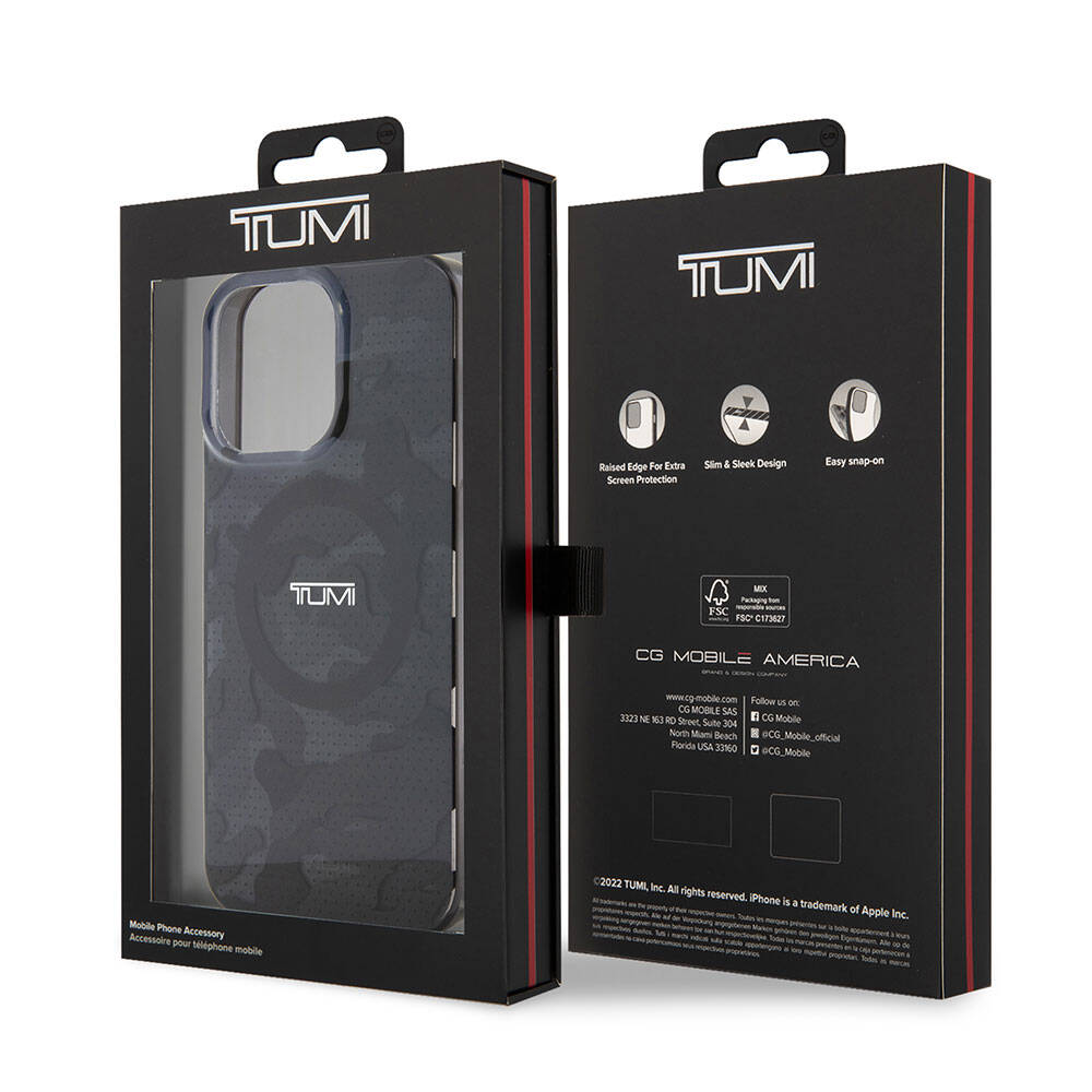 iPhone 15 Pro Max Kılıf TUMI Orjinal Lisanslı Magsafe Şarj Özellikli PC TPU Çift Katmanlı Kamuflaj Desenli Kılıf Mavi