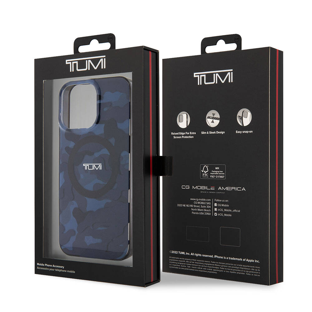 iPhone 15 Pro Max Kılıf TUMI Orjinal Lisanslı Magsafe Şarj Özellikli PC TPU Çift Katmanlı Kamuflaj Desenli Kılıf Mavi