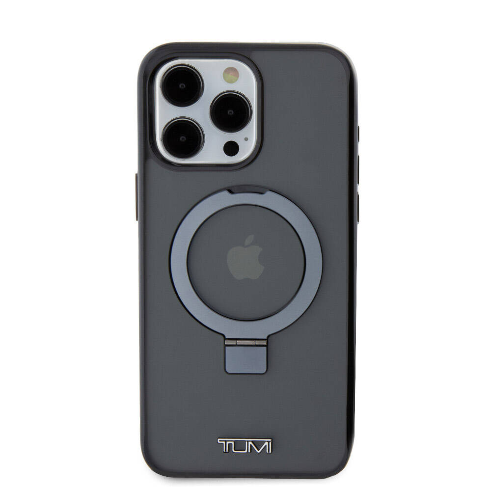 iPhone 15 Pro Max Kılıf TUMI Orjinal Lisanslı Magsafe Şarj Özellikli PC TPU Metal Logolu Ring Standlı Kılıf Siyah