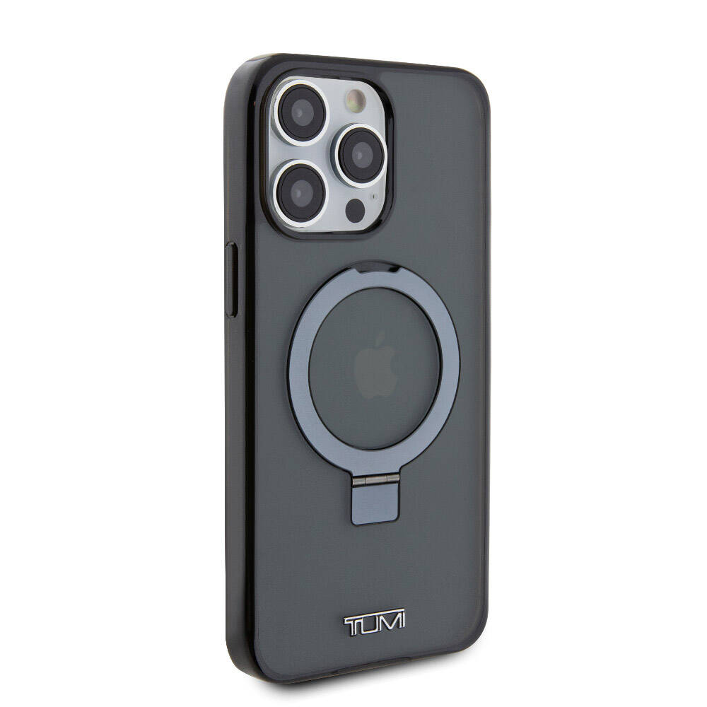 iPhone 15 Pro Max Kılıf TUMI Orjinal Lisanslı Magsafe Şarj Özellikli PC TPU Metal Logolu Ring Standlı Kılıf Siyah