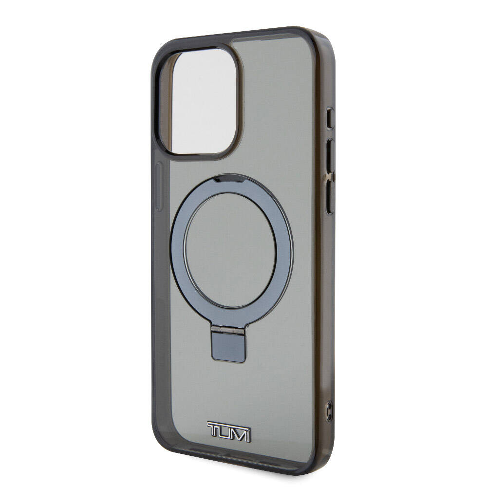 iPhone 15 Pro Max Kılıf TUMI Orjinal Lisanslı Magsafe Şarj Özellikli PC TPU Metal Logolu Ring Standlı Kılıf Siyah