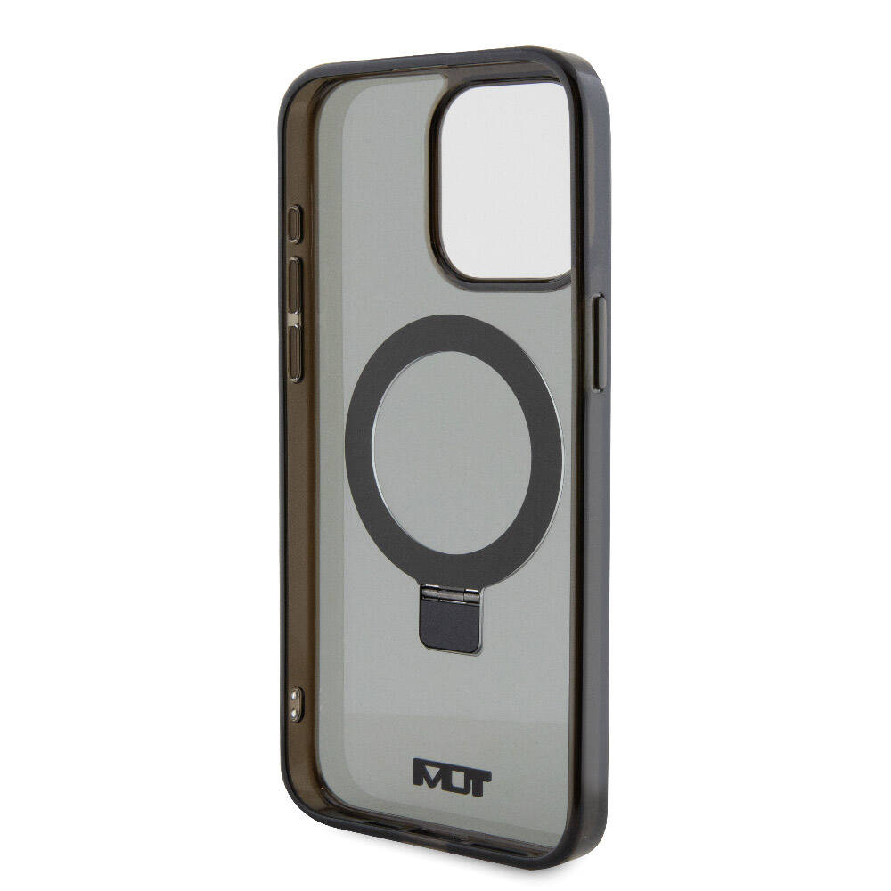 iPhone 15 Pro Max Kılıf TUMI Orjinal Lisanslı Magsafe Şarj Özellikli PC TPU Metal Logolu Ring Standlı Kılıf Siyah