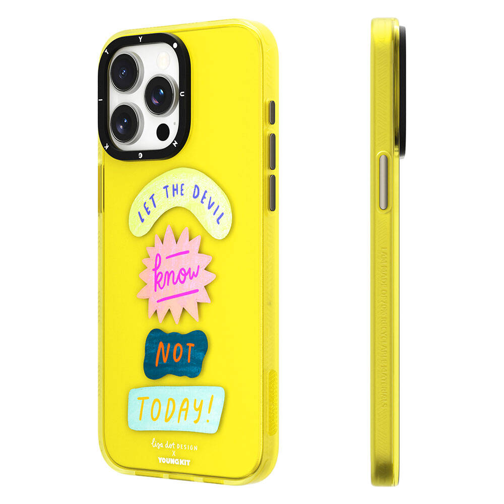iPhone 15 Pro Max Kılıf Yazı Desenli Youngkit Mindfulness Serisi Kılıf Sarı
